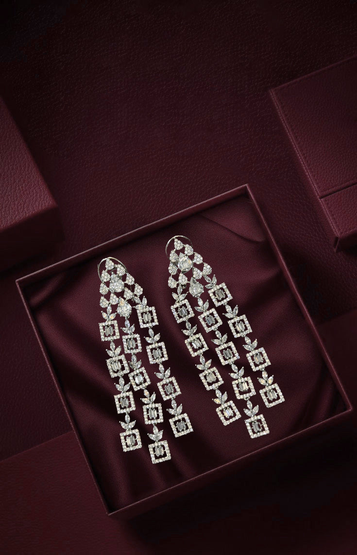 Glamorous CZ Stone Long Dangling Earrings